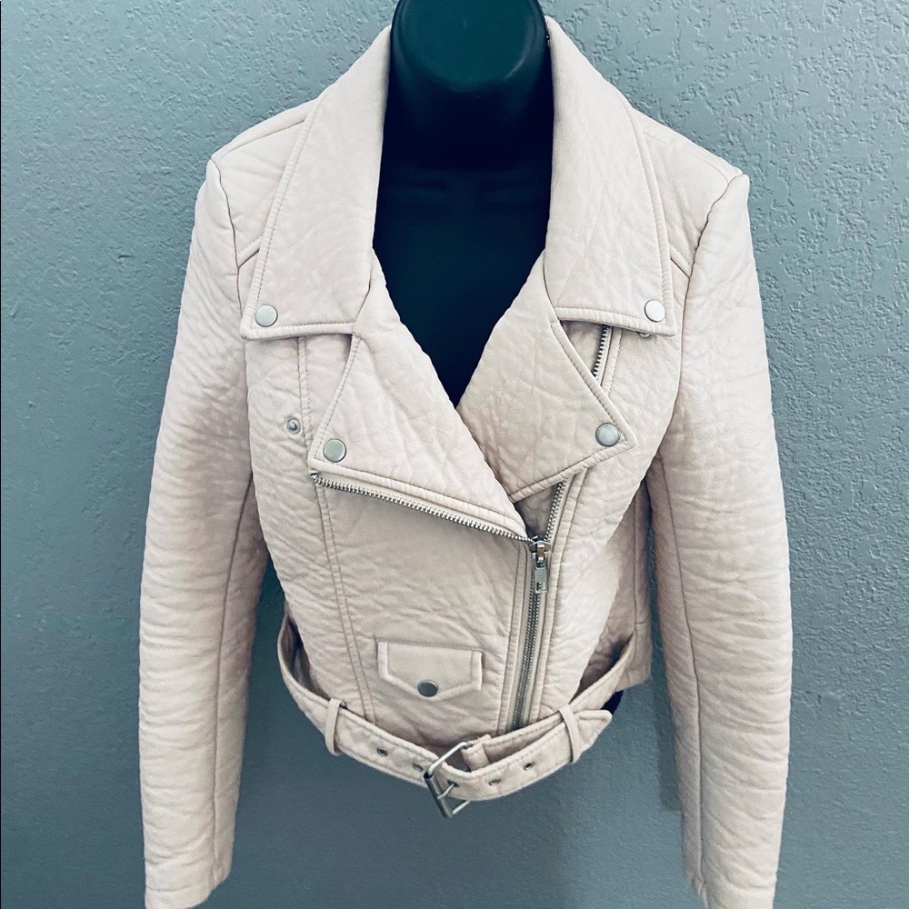 Nasty Gal Atomic Vegan Faux Leather Light Pink Moto Jacket - XS